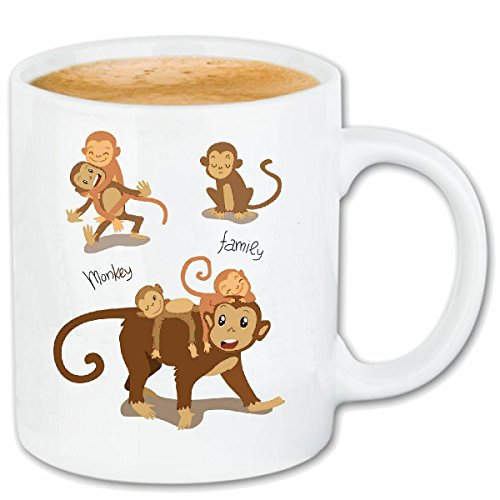 Affen Familie Monkey Schimpanse AFFE Gorilla Silberrücken Menschenaffe Charly KING KONG Keramik Kaffeebecher 330 ml, weiß Teetasse Spülmaschinenfest mikrowellengeeignet Geschenkidee, Motiv 301641