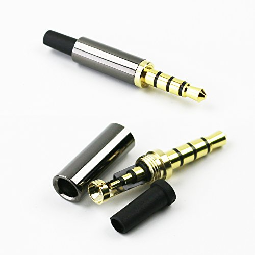 KetDirect 2 prises de réparation pour casque d'écoute mâle de 3,5 mm à 4 pôles en or - Fiche métallique audio - Prise pour casque à souder - Noir