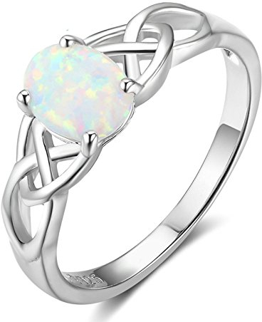 Bishilin Frauen Ring Silber 925 Silberring mit Oval Opal Keltische Knoten Partnerring Verlobung Ring Silber Gr.54 (17.2)