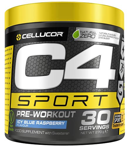 C4 Sport Pre Workout Powder ICY Blue Raspberry 30 Servings | Zero Sugar Pre Workout with Creatine Monohydrate 3.409g, Beta Alanine 1g, L Citrulline 0.55g, Caffeine 135g | Informed Sport Certified
