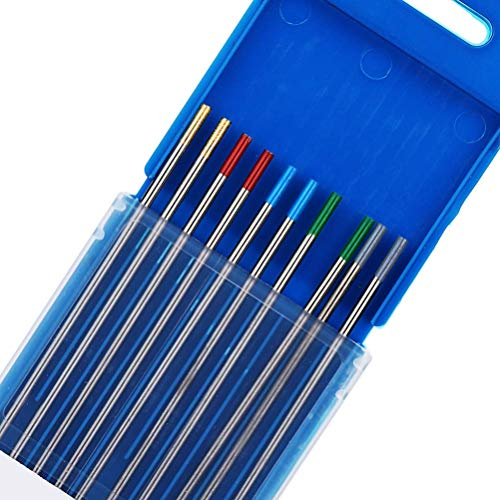 TEN-HIGH Soudage TIG Emballage mixte 1,0 x175mm, Électrode en Tungstène, 2 pcs de Tungstène Pur + 2 pcs 2% de Cérium + 2 pcs 1,5% de Lanthane + 2 pcs 2% de Lanthane + 2 pcs 2% de Thorium