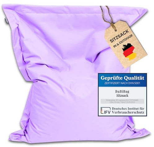 BuBiBag Riesen Sitzsack XXL mit Füllung, Outdoor Sitzsäcke für Kinder und Erwachsene, Beanbag mit waschbarem Bezug & wetterfest (Flieder 190x145cm)