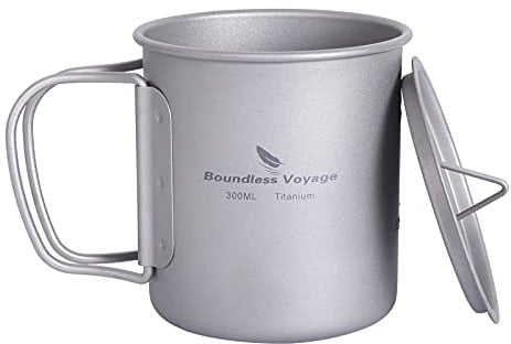iBasingo Taza de Copa de Titanio Olla Colgante para Acampar con Tapa y asa Plegable Taza de té Ultraligera para Exteriores Picnic Utensilios de Cocina 300ml/420ml/600ml/750ml/900ml/1100ml/1250ml