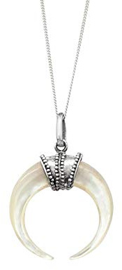 81stgeneration Ciondolo a Doppio Corno in Madreperla D'argento 925 con Catena a Maglie | Collana in Argento Sterling con Ciondolo a Forma di Mezzaluna Celeste | Gioielli con Simboli Cosmici