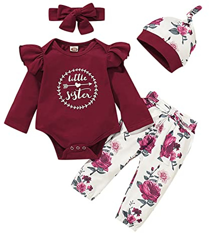 Newborn Baby Girl Clothes Set Little Sister Outfit Romper Pant Headband | 3 Pieces, Cotton Fabric, Comfortable Fit, New Baby Essentials Gift, Shower Present, Infant Daily Wear, Photos, First Outfits