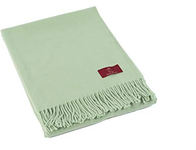 Ritter Decken 130 x 180 cm Wolldecke „Luzern“ hellgrün 100% Merino Schurwolle – Geeignet als Plaid, Kuscheldecke, Sofadecke und Bett. Hochwertige Wohndecke mit Fransen