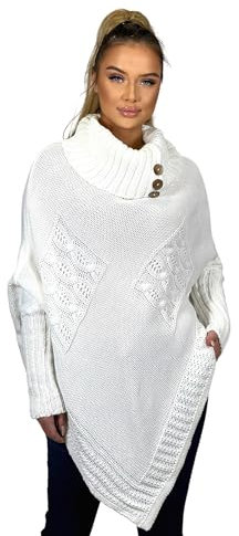 Mississhop Poncho Strick Sweatshirt Pullover Umhang Überwurf 30-01 Weiß