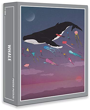 Cloudberries Whale Puzzle, Dreamy Whale Jigsaw Puzzle for Adults, 500 Piece Puzzles, Fun Ocean Puzzle with Gradient Colours, Bright Kites and a Full Moon, Made in Europe