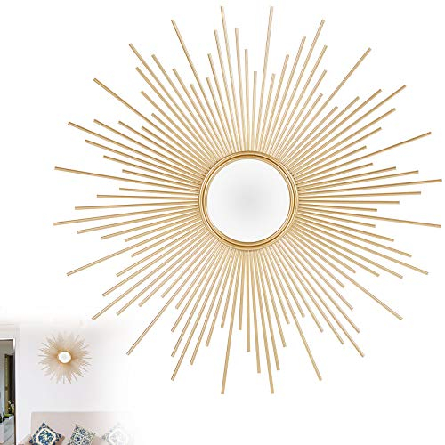 Sonnenspiegel Gold 60cm/70cm/80cm, Veranda Metall Sonne Form Wandspiegel, Montierbare Schicke Wohnkultur Wandspiegel für Den Flur Eingang Wohnzimmer Wandspiegel,80cm