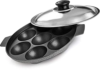 SRIYUG Non-Stick Appam Pan with Stainless Steel Lid Appachetty Appam Maker 7 Pits Appam Maker Appam Pan Patra Pancake Pan Stainless Steel
