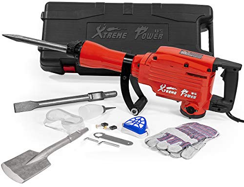 XtremepowerUS - Marteau de démolition 2200W pour sol, disjoncteur ciment avec pointe de burin et pointes de pelle, marteau marteau perforateur ciment avec étui