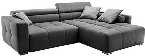 Möbel Jack Polstergarnitur Ecksofa Eckgarnitur | Flachgewebe | Grau | Verstellbare Kopfstützen