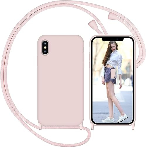 Nupcknn Handykette Hülle für iPhone XS Max Hülle TPU Bumper+PC Back Necklace(abnehmbar) Transparent Hülle mit Kordel zum Umhängen Handy Schutzhülle mit Band (Rosegold 1)