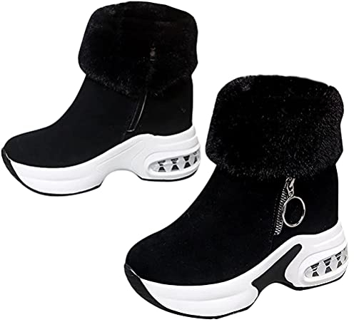 Minetom Stivali Donna Invernali Piattaforma Stivaletti da Neve con Imbottitura Calda Stivali alla Caviglia Caldi Boots Cerniera Stivaletti con Tacco Zeppa A Nero 36 EU