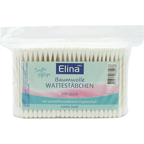 6x 300 Wattestäbchen im Beutel (1800Stück), Baumwolle mit umweltfreundlichem Papierschaft