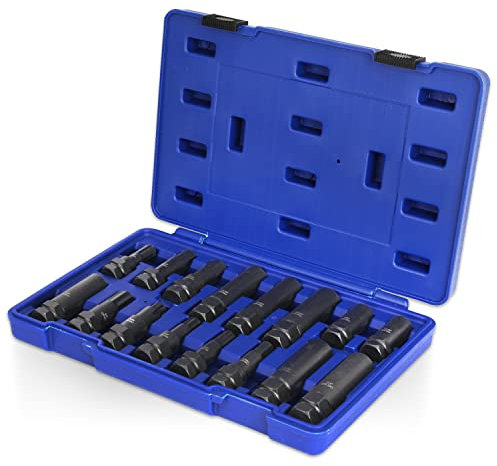 Radmutternschlüssel-Set, 16-teiliges SAE & metrisches Radschloss-Entfernungswerkzeug-Set, Radmutter-Entferner-Set für Spline, Stern, Sechskant und geriffelte Sechskant, Radmutter-Master-Ausdreher &