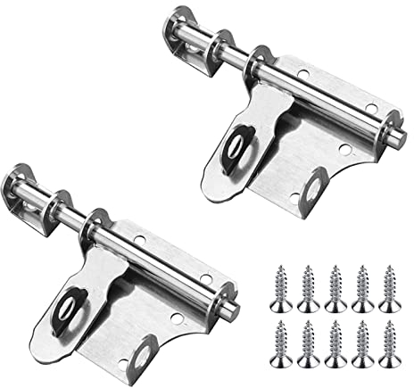 2 Stück Edelstahl Slide Bolt Verriegelung, Türschloss Schiebebolzen Edelstahl Türriegel Schiebeschloss Bolzenriegel mit Vorhängeschloss Loch für Schranktüren, Scheunentüren, Schuppen Türen