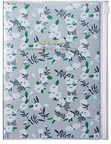 MARK'S 2022/2023 Taschenkalender A5 vertikal, Flower Pattern, Gray: Von September 2022 bis Dezember 2023