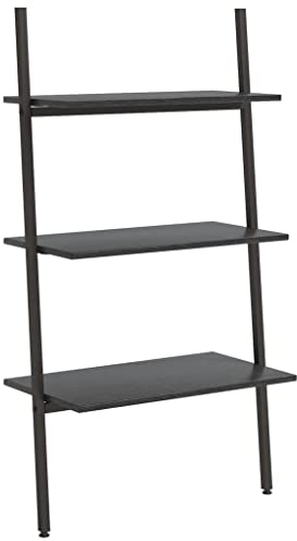vidaXL Anlehnregal mit 3 Ablagen Bücherregal Büroregal Standregal Aktenregal Leiterregal Wandregal Bücher Regal Schwarz 64x34x116 cm