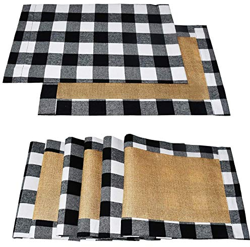 1 Packung mit 6 Platzsets, Schwarz / Weiß, Jute, Tischset, 30 x 45 cm