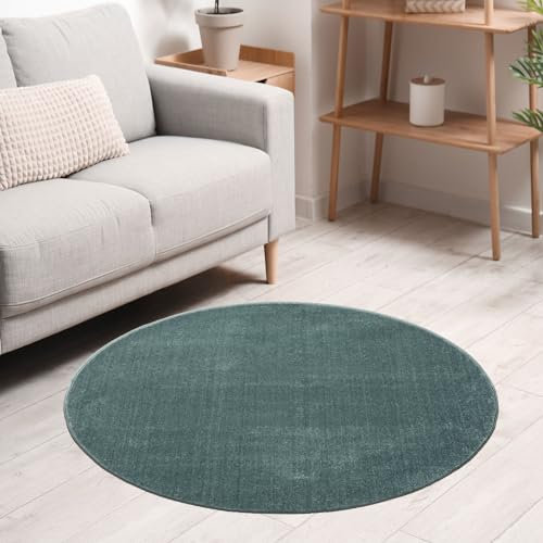 VIMODA Teppich rund Wohnzimmer Kurzflor Einfarbig für Schlafzimmer kinderzimmer weich Rund, Farbe:Turkis, Size:200 cm Round