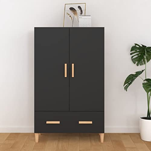 homiuse Highboard Schwarz 70x31x115 cm Holzwerkstoff Wohnzimmerschrank Esszimmermöbel Vorratsschrank Haushaltsschrank Beistellschrank mit 2 Türen und 1 Schublade für Wohnzimmer Staubfreies Design