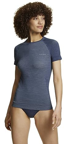 FALKE Damen Baselayer-Shirt Wool-Tech Light Round Neck W S/s Ts Wolle Funktionsmaterial schnelltrocknend 1 Stück, Blau Capitain 6751, M