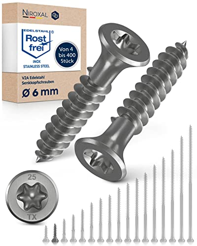 25x Vis à bois tête fraisée en Acier inoxydable Torx V2A vis inox 6x25 pour panneaux d'aggloméré Bois Filetage partiel 6mm fort 25mm long 25 pièce en acier A2