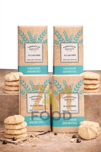Farmhouse Biscuits, Sugar Free Viennese Shorties Cookies 150g (Pack of 4), Diabetic Friendly, Perfect for Gifting