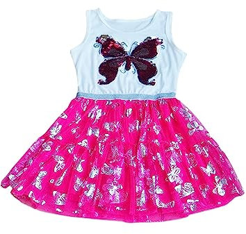 Elim Abito da ragazza paillettes stampa farfalla tulle vestito ragazza estate 2-8 anni, Fucsia, 6 Anni