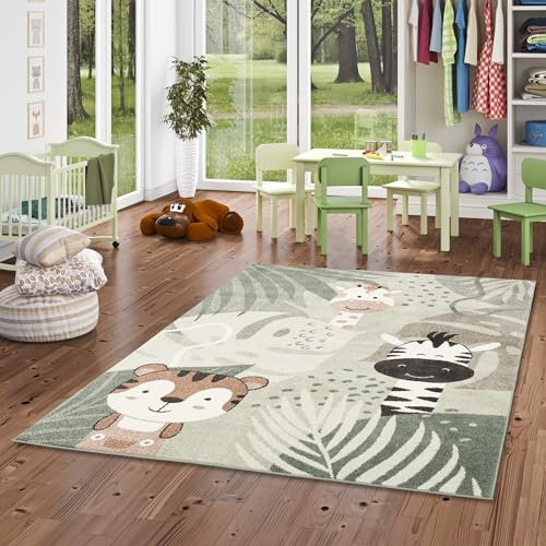 Pergamon Kinder Teppich Weich Kinderzimmer Softstar Kids Safari Friends Mintgrün in 5 Größen