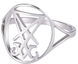 UNIFT Ring mit Siegel des Luzifers, für Damen und Herren, Edelstahl, gotisch, Kirche des luziferischen Okkulten Teufels, Siegel-Symbolring, Satanas, Amulett, Schmuck, 11, Edelstein, Kein Edelstein