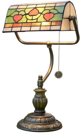 Blivuself Tiffany Stil Herz Bankers Tischlampe Buntglas Vintage Schlafzimmer Nachttisch Studie Pull Chain Lesepult Lampen Büro Nachttisch Ästhetische Antike Grüne Banker Lampe Arbeitslicht