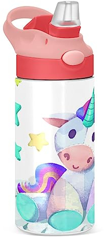 Unicornio Estrella Botella de Agua Acero Inoxidable Beber Térmica con Pajita para Niños Niñas