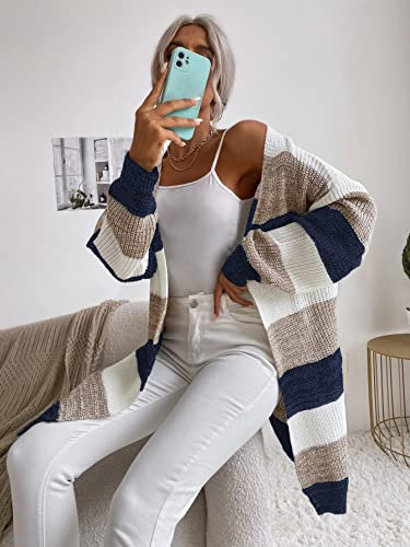 SUNMME Cardigan da Donna Color Block Drop Spalla a Costine in Maglia spolverino Cardigan Giacca da Donna