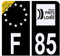 HADEXIA Aufkleber für Nummernschild, Motorrad, Département 85, Vendée Schwarz