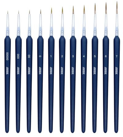 11Pcs Fine Detail Paint Brushes Set Fine Tip Paint Brush Miniature Mini Paints Brush for Watercolor, Oil, Acrylic, Face, Nail, Scale Model Painting Line Drawing (00000#-7#) Dark Blue XZHY