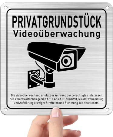 SINMAO Achtung Videoüberwachung Schild Zum Kleben/Privatgrundstück Videoüberwachung-15 * 15CM(4-Loch)-Metal Aluminium 1 Stück
