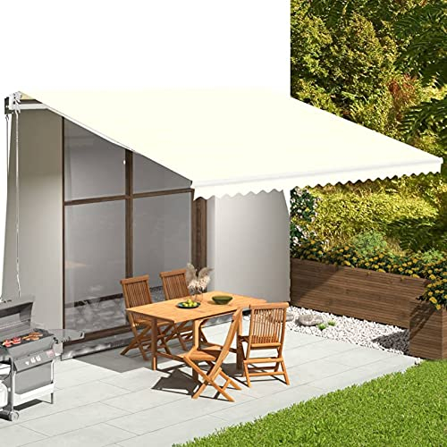 Homgoday Markisenbespannung Markisentuch Ersatz-Bezug für Markise Ersatz-Markisenstoff Sonnenschutz Markisenbespannung Ersatzstoff mit Volant ohne Rahmen Creme 5x3,5 m