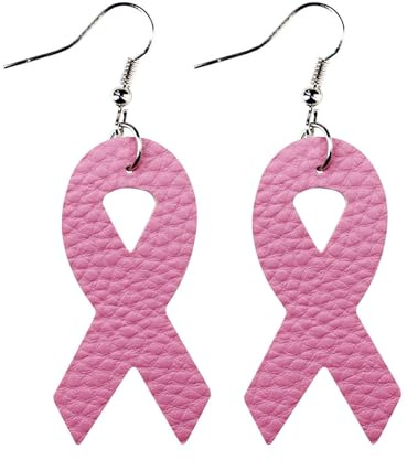 Boucles d'oreilles pendantes en cuir avec ruban rose pour femmes et filles, faites à la main, légères et douces, boucles d'oreilles pendantes mignonnes pour la sensibilisation au cancer du sein,