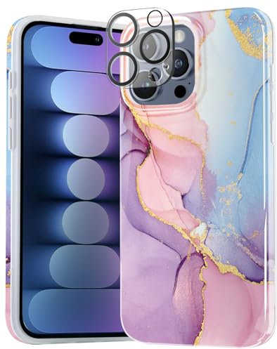 luolnh Gold Glitter Sparkle Case Compatible with iPhone 15 Pro Max Case Marble Design Shockproof Slim Soft Silicone Bumper Cover Phone Case for iPhone 15 Pro Max 6.7(Pink&Purple)