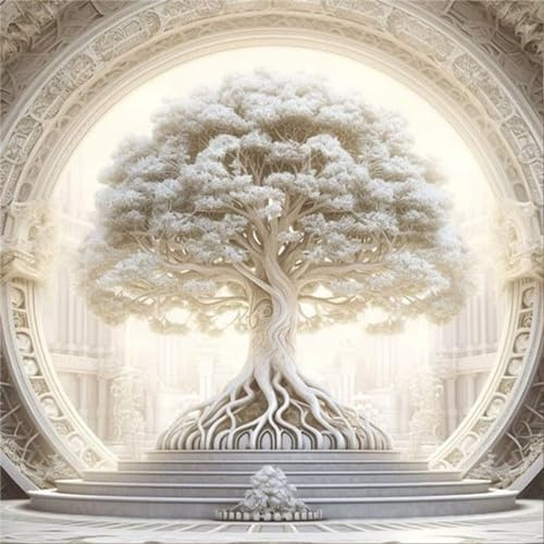 TengYuer Peinture Diamant Adulte, Arbre de Vie Blanc Diamond Painting Complet DIY 5D Diamant Kit Enfants Diamant Strass Point de Croix Cristal Painting pour Murale Décoration 40x40cm