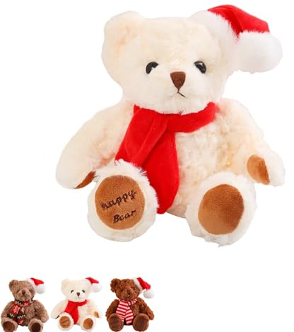 8 Weihnachten Teddybär Plüschtier aus Weichem Plüsch,Niedliche Teddy Bear Weiß Stofftier Bär Weiches Fell Plüschtier Spielzeug,Flauschiger Stoffbär Weihnachten Geschenk für Kinder Cuddly Toys