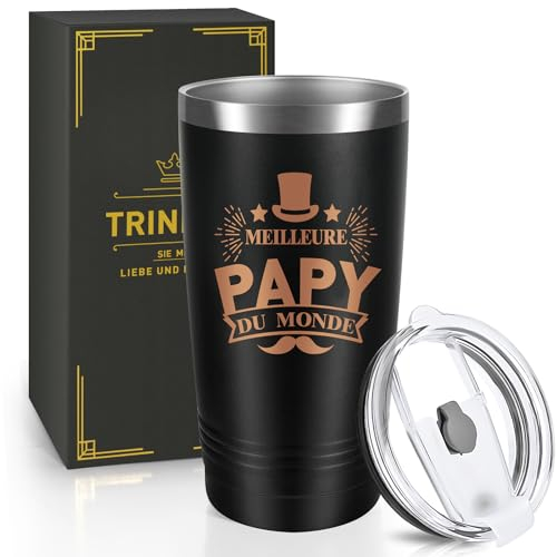 Miofula Tasse Cadeau pour Papy, Cadeau Anniversaire Papy, 600ml Tasse à café en acier inoxydable-Meilleure Papy du Monde, Idée Cadeaux Fête des Pères 20oz Mug Originales Grands-pères Noel