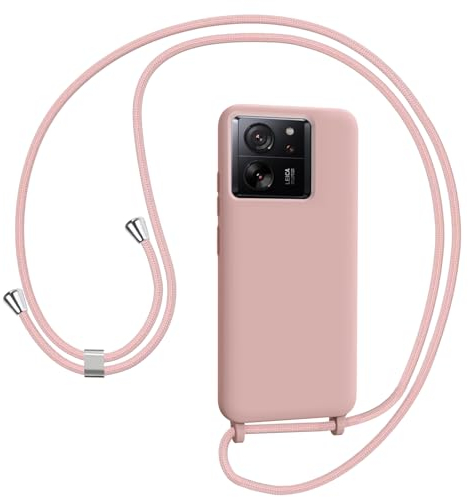 AOMYKE Handyhülle für Xiaomi 13T / Xiaomi 13T Pro Hülle mit Band, Handykette Xiaomi 13T / Xiaomi 13T Pro Hülle zum Umhängen Schutzhülle mit Kette Kordel Weich TPU Liquid Silikon Case, Pink