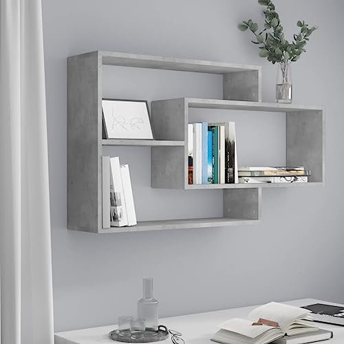 Coavain Wandregale aus Sperrholz, Grau, Beton, 104 x 20 x 58,5 cm, schwebendes Bücherregal, Bücherregal, Wandregal, Bücherregal, Wandregal