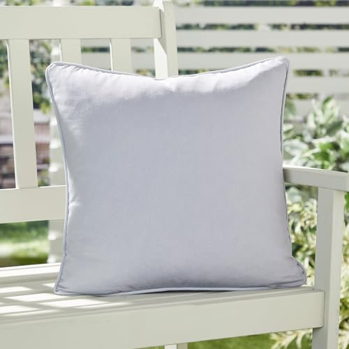 Fusion Plain Silver Outdoor Cushion – 43 x 43cm – UV & Water-Resistant – 100% Cotton with Piped Edge – Cushion Cover & Filling Included – Garden Seat Pad for Patio or Balcony