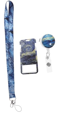 EXCEART Van Gogh Sternennacht-abzeichen Kartenhülle Ausziehbarer Ausweishalter Ausweishülle Id-abzeichen-clip Abdeckung Für Buskarten Lanyard-id-halter Handy Kabel Kunststoff Student Yilad
