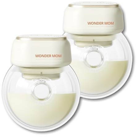 WONDER MOM - Doble Sacaleches Eléctrico Manos Libres, Cómodo, Silencioso, Femenino, Ligero y Portátil, Pantalla Táctil, Personalizable, Embudos Para El Pecho Ajustables, Sin BPA, Garantía Incluida