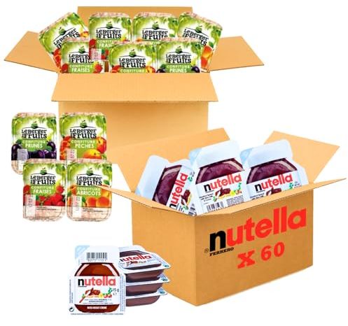 120 Barquettes LE BERGER DES FRUITS/NUT | Assortiment de Portions Individuelles de Pâte à Tartiner et Confitures Pêche, Fraise, Prune, Abricot pour varier les plaisirs au petit déjeuner et au goûter